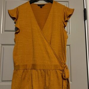 Crinkle Wrap Flutter Sleeve Top, Honey Orange, Banana Republic